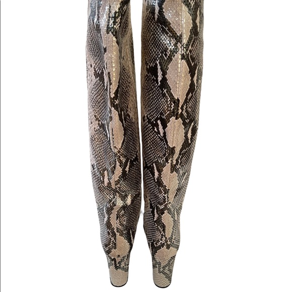 ***SOLD*** Paris Texas | Gold and Black Block Heel High Metallic Boots - Picture 4 of 15